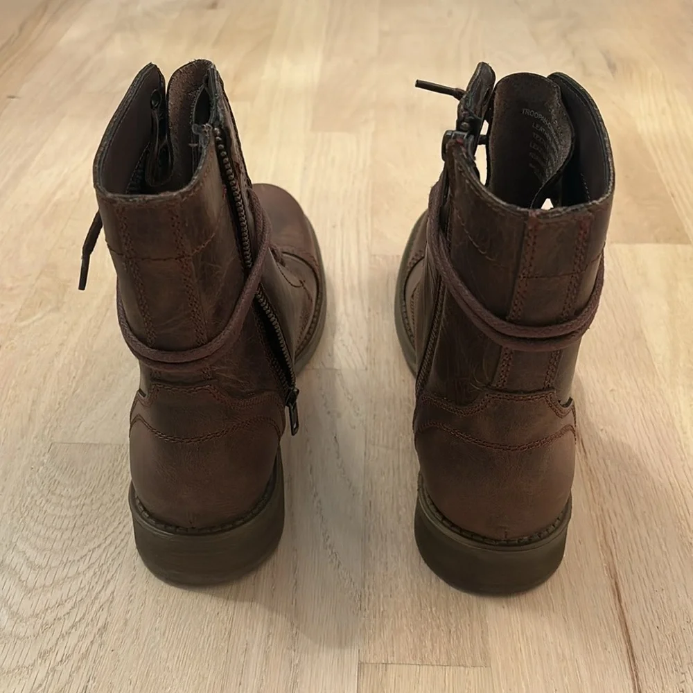 Steve Madden Dark Brown Lace-Up Leather Combat Boots